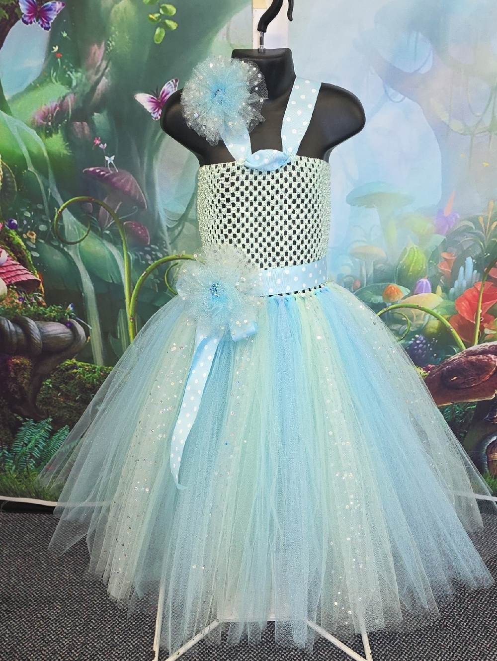 Handmade Light Blue and Green Sequin Tulle Girls Tutu Dress